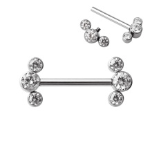 ASTM F136 Titanium Bezel Set Cubic Zircon Internally Thread Nipple Barbell Piercing Body Jewelry